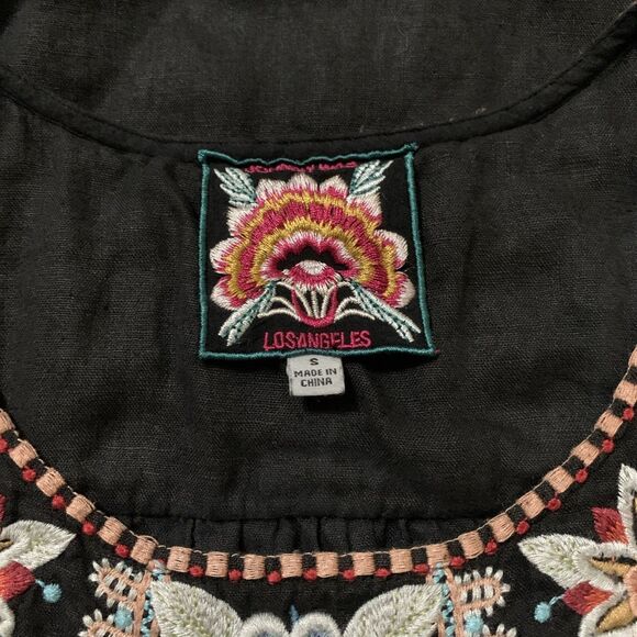 Johnny Was Maisie Peasant Tunic Dress Women’s S Black Linen Floral Embroidery - Picture 7 of 8